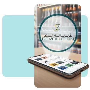 Celular mostrando el catálogo de Zencillo Revolution con opciones de pago mediante cupo de crédito pre-aprobado.