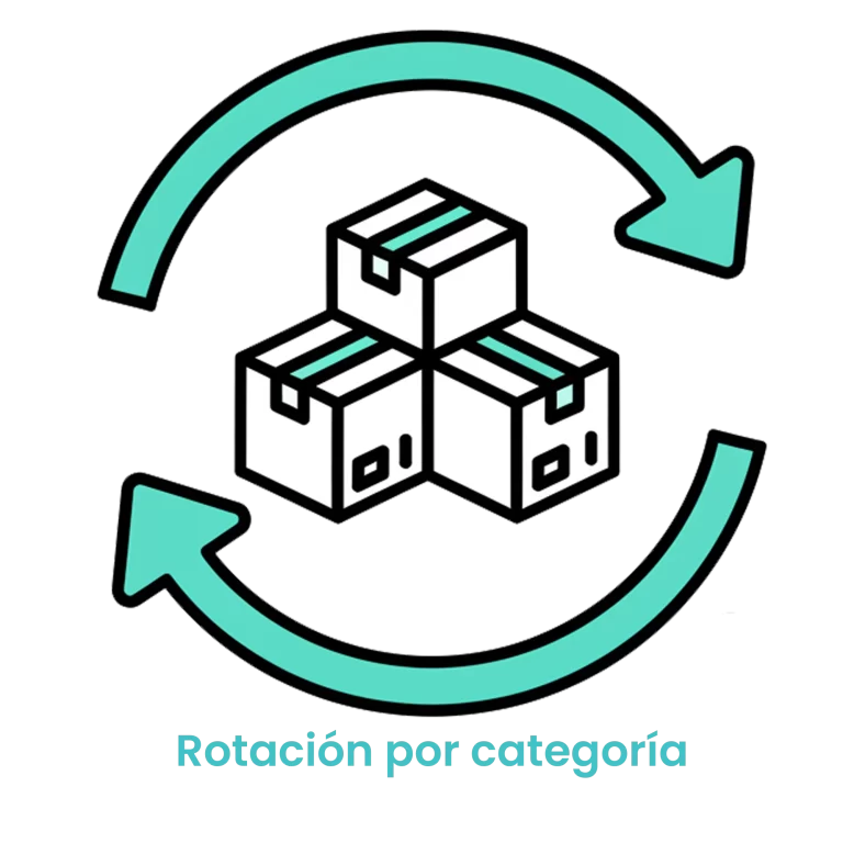 Icono de cajas organizadas con flechas circulares que simbolizan el flujo de movimiento de mercancía.