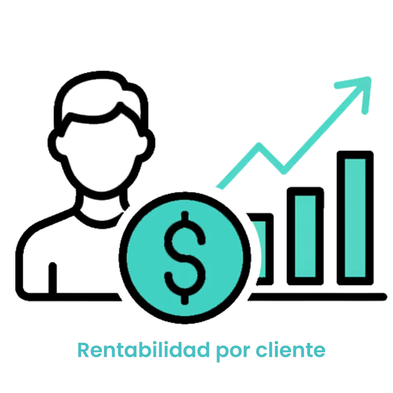Icono de un perfil de usuario junto a un símbolo de dólar y una flecha de crecimiento económico.