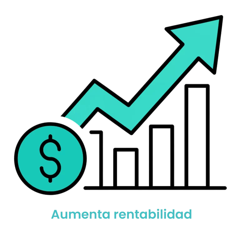Icono de una moneda con símbolo de dólar junto a un gráfico de barras con tendencia ascendente.