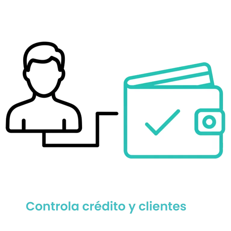 Icono de un perfil de usuario conectado a una billetera con un check de verificación, representando el control de crédito seguro.