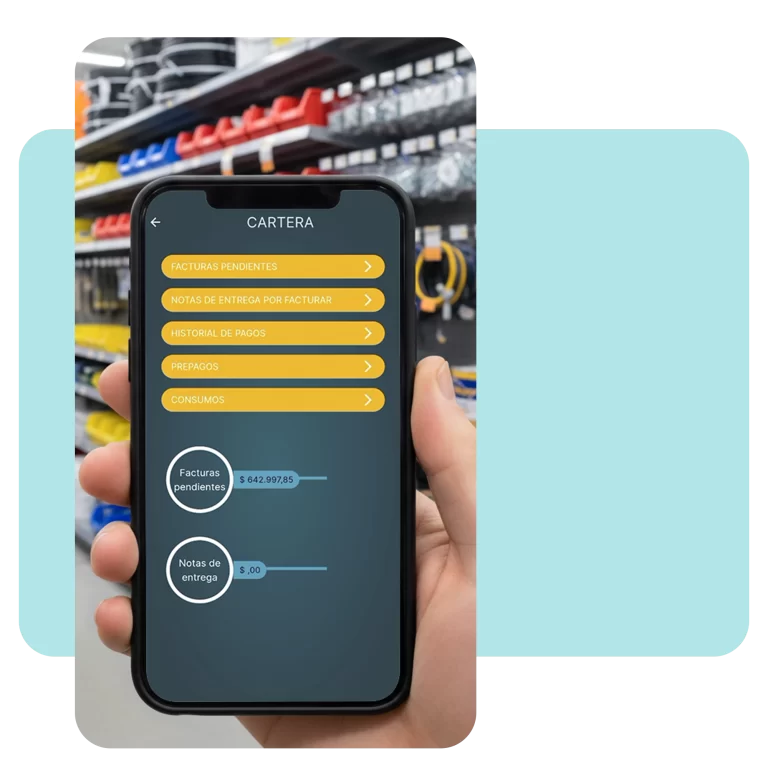 Interfaz de smartphone mostrando el estado de cuenta en tiempo real y cupos de crédito disponibles para el cliente.