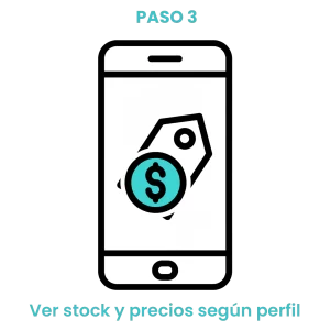 Icono de etiqueta de precio y moneda en pantalla móvil mostrando disponibilidad inmediata de productos.