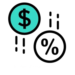 Icono de signo de dólar y porcentaje que indica ventas directas sin comisiones por intermediarios.