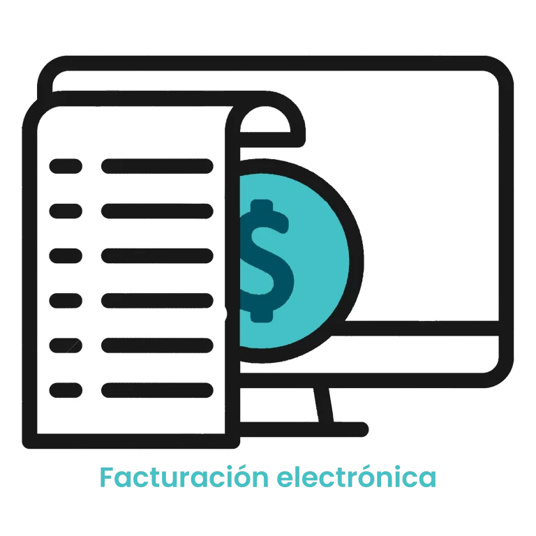 Icono de monitor de computadora emitiendo una factura digital con símbolo de dólar.