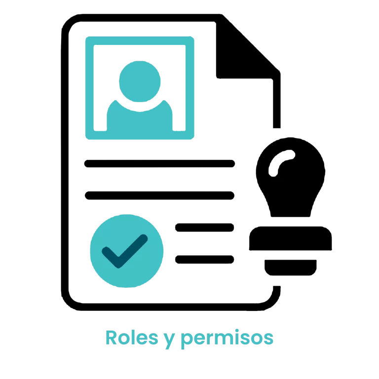 Icono de perfil de usuario con un sello de aprobación y lista de verificación de permisos.