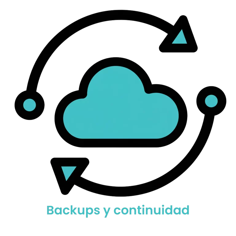 Icono de una nube con flechas circulares que indican sincronización y copias de seguridad constantes.