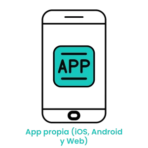 Icono de smartphone con el sello APP, representando la aplicación móvil personalizada y plataforma web para tiendas de mascotas.
