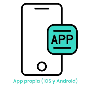 Ilustración de un smartphone con el logo APP, representando la aplicación móvil personalizada para centros de estética en iOS y Android.