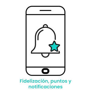 Icono de campana de notificación y estrella en un móvil, indicando el envío de alertas de recompra y programas de lealtad para "pet parents".