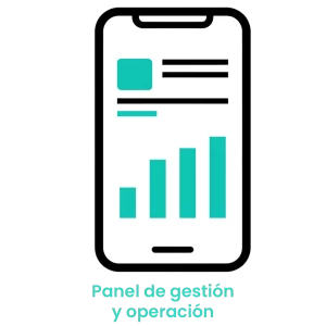 Icono de gráficas de crecimiento en una pantalla móvil, representando el panel administrativo de control del negocio.