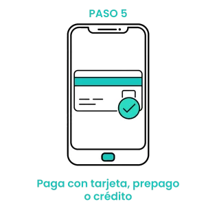Icono de tarjeta de crédito en pantalla móvil confirmando un pago digital exitoso en la app del Pet Shop.