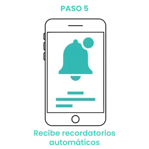 Icono de campana de notificación en smartphone indicando el envío de recordatorios automáticos de citas.