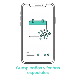 Icono de calendario con fuegos artificiales para notificaciones de cumpleaños automáticas.