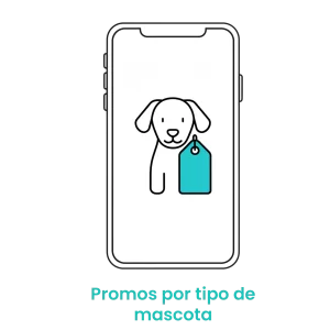 Icono de etiqueta de descuento con figura de perro, representando ofertas personalizadas según la mascota del cliente.