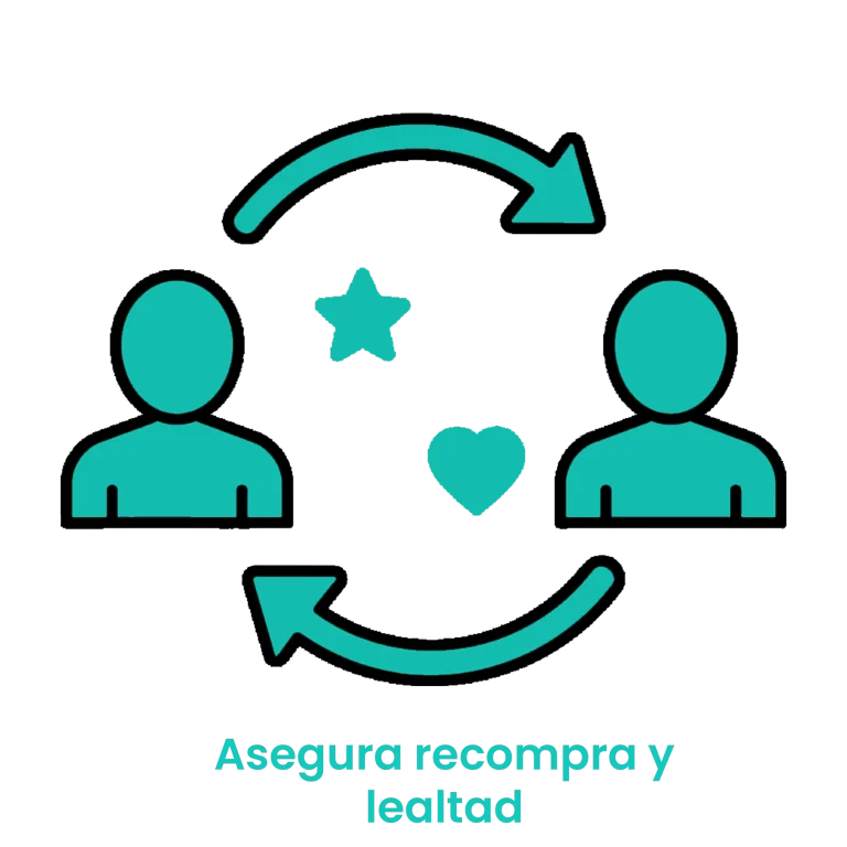 Icono de dos perfiles de usuarios conectados por flechas de retorno con un corazón y una estrella, simbolizando la retención de clientes.