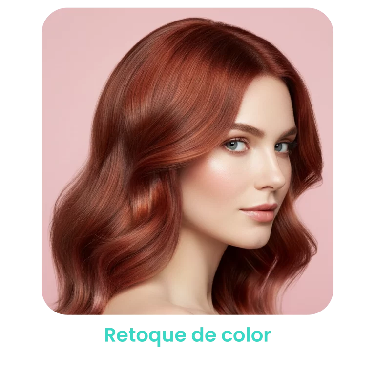 Mujer con cabello pelirrojo ondulado, representando los servicios de color profesional gestionados con la app.