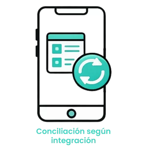 Icono de sincronización en una pantalla de móvil para la conciliación de cuentas y pagos integrados.