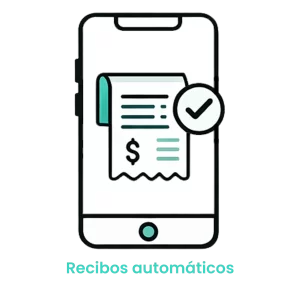 Icono de un recibo de pago con signo de dólar saliendo de un smartphone, representando la facturación automática.