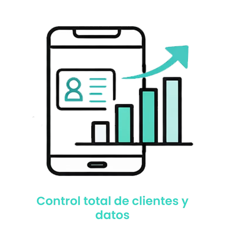 Icono de un smartphone con gráficas de barras y un perfil de usuario, representando la gestión de "First-party data".