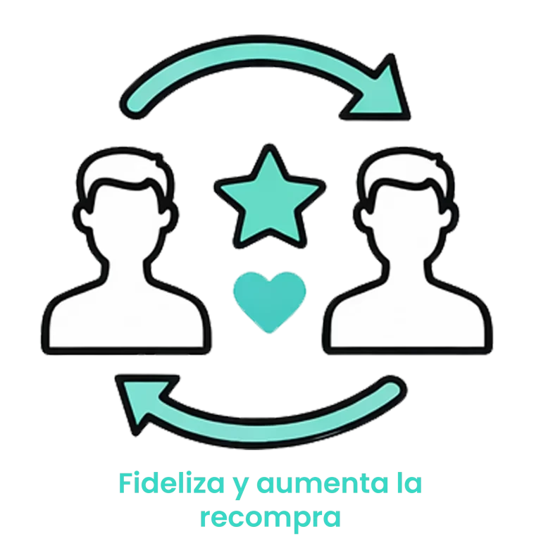 Icono de dos perfiles de usuarios con un corazón y una estrella, simbolizando la lealtad y el retorno del cliente.