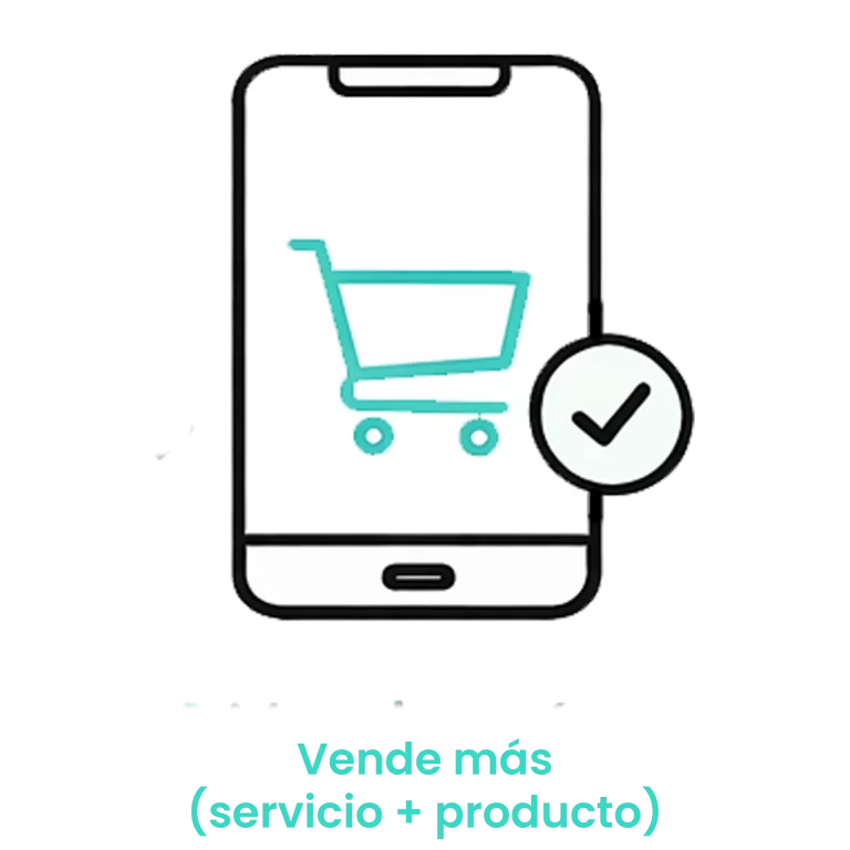 cono de un carrito de compras en un móvil con una marca de verificación, representando el upselling de productos y servicios.