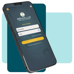 Smartphone mostrando la pantalla de inicio de sesión de la app de Zencillo Revolution, diseñada para ofrecer la misma experiencia digital en todas las estaciones de una red.