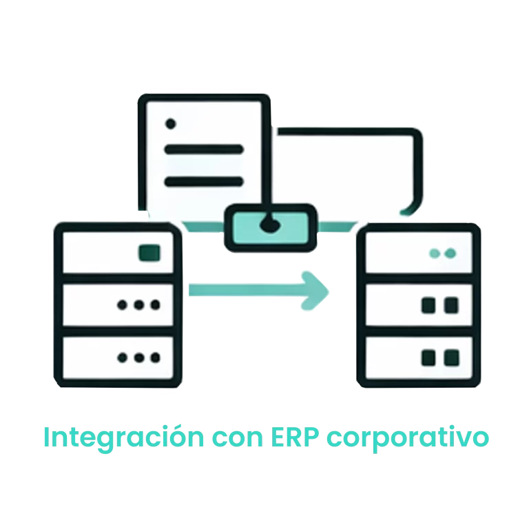 Icono de servidores y bases de datos intercambiando información, simbolizando la conexión con el software contable central.