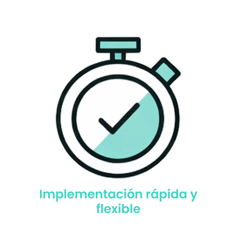 Icono de cronómetro con una marca de verificación, simbolizando tiempos de despliegue optimizados.