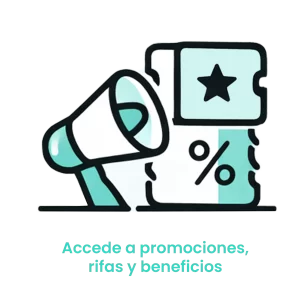 Icono de megáfono con un ticket de porcentaje, representando el acceso a beneficios exclusivos y sorteos desde la aplicación.