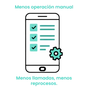 Icono de smartphone con una lista de tareas y un engranaje, simbolizando la automatización de procesos y reducción de llamadas.
